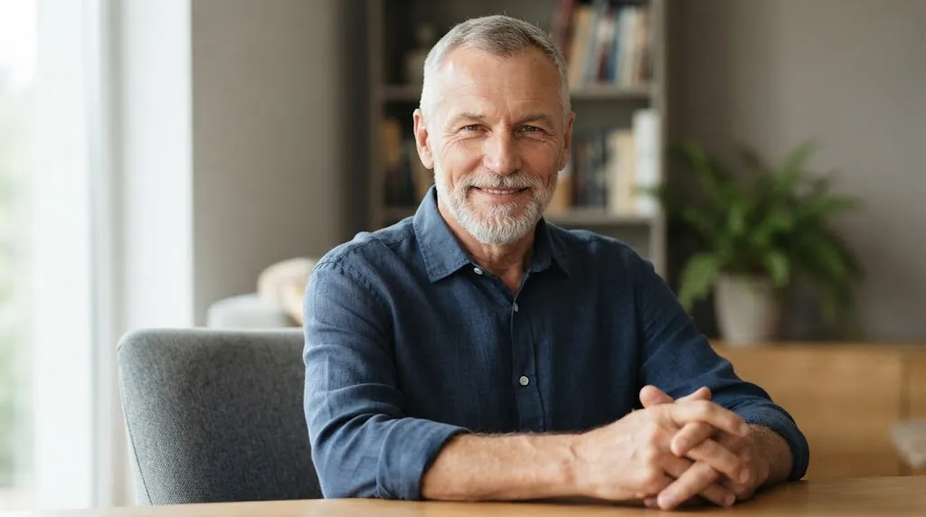 An older man with a clean, low-maintenance crew cut hairstyle, looking modern and stylish.