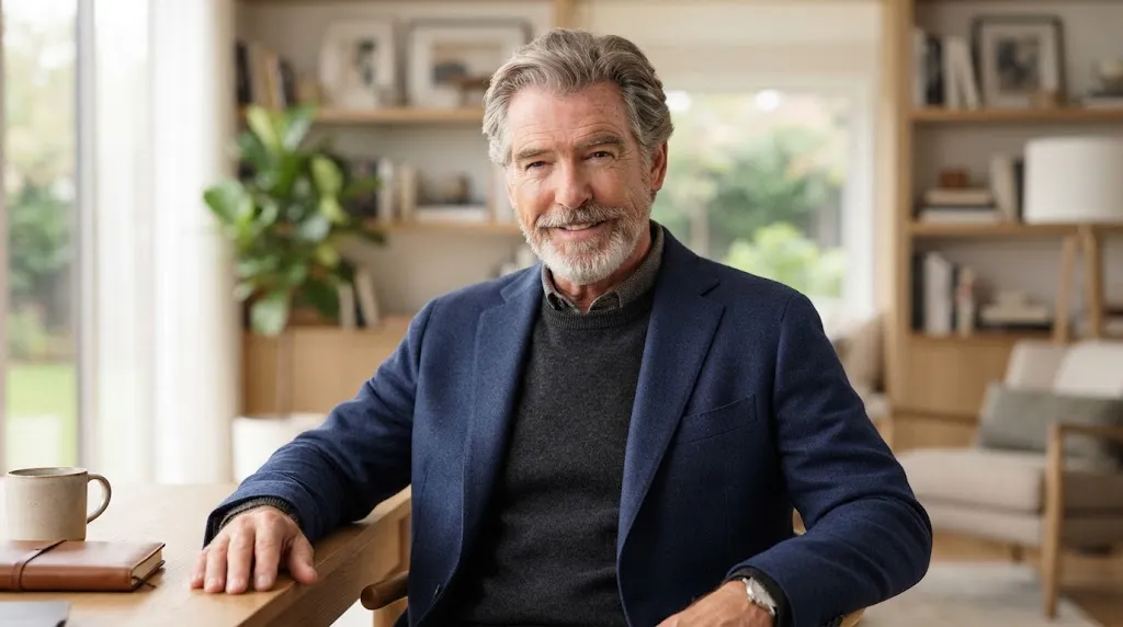 Professional portrait of an older man with a stylish medium-length side part hairstyle and neat salt-and-pepper hair
