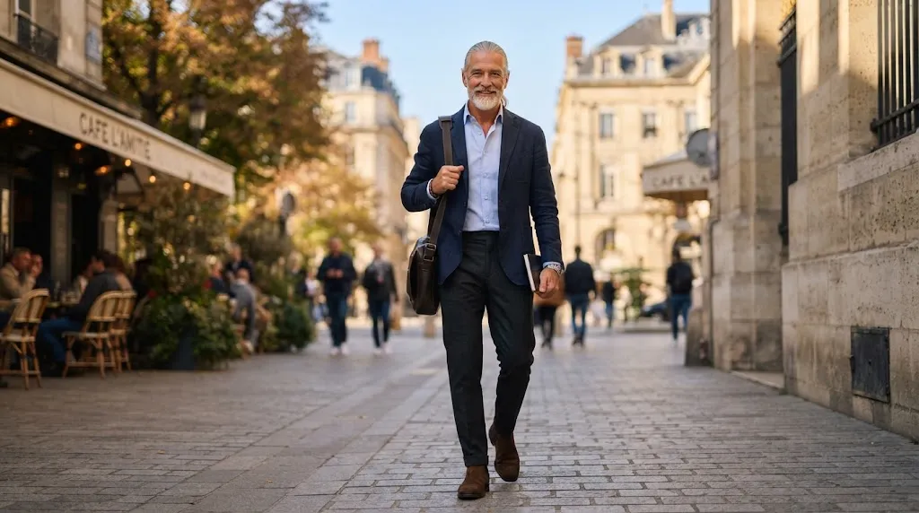 An older man with neat, healthy silver hair styled into a sleek ponytail