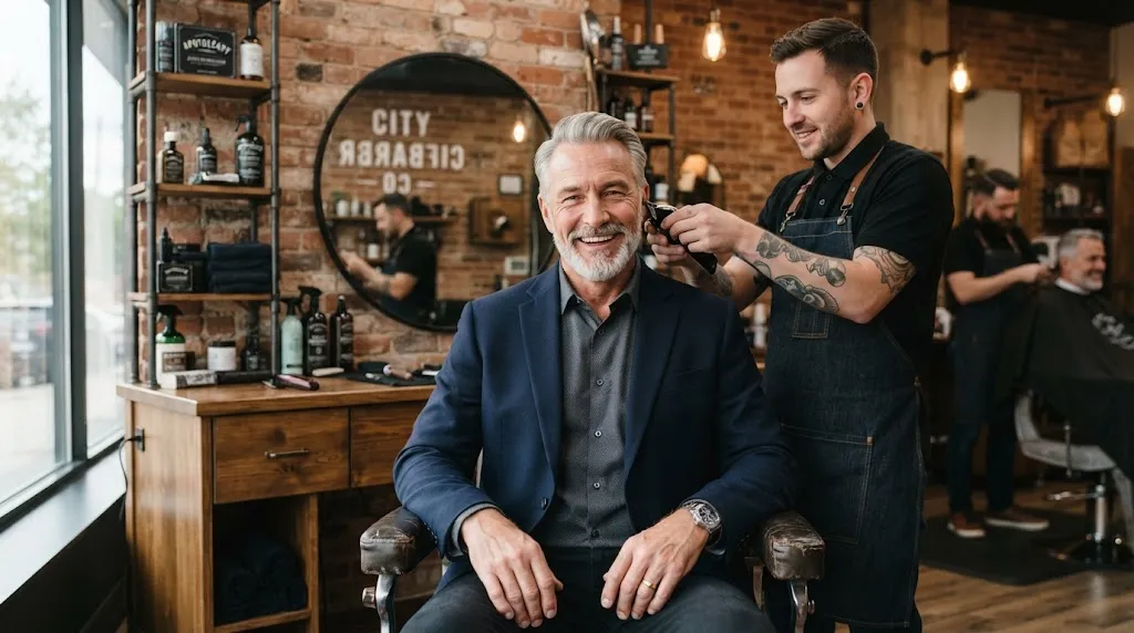 A confident older man with a stylish modern haircut and neat salt-and-pepper hair representing the best hairstyles for older men in 2026.