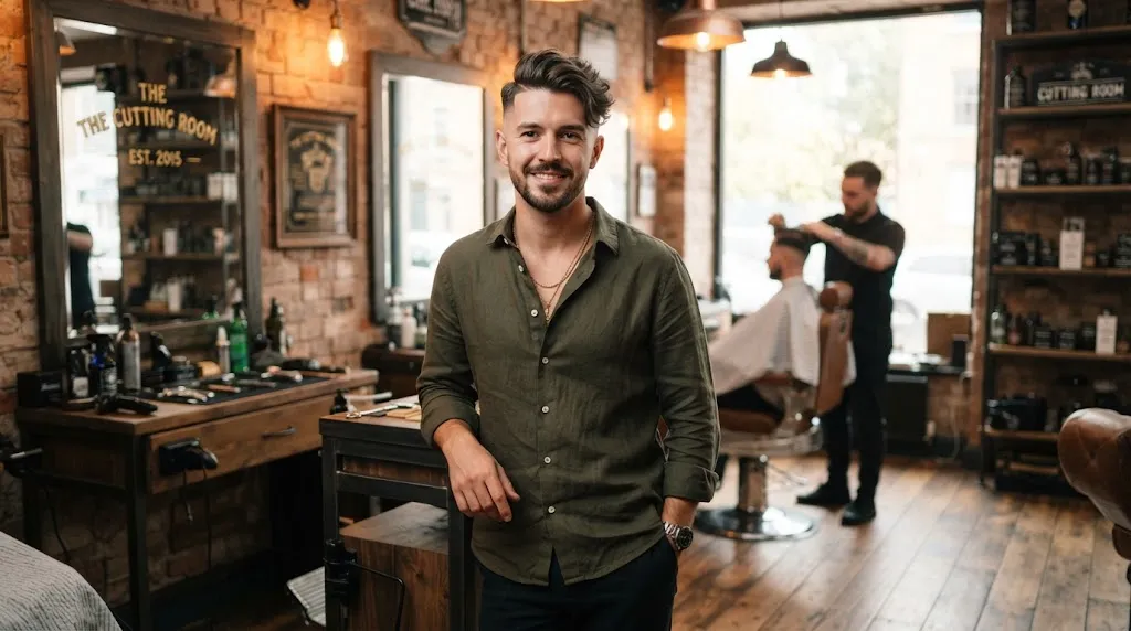 A stylish man showcasing a sharp disconnected undercut haircut with clean shaved sides and a textured top for silky hair