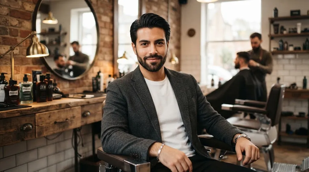 Man with smooth silky hair and a well-groomed beard demonstrating how facial hair contrasts with straight hair styles
