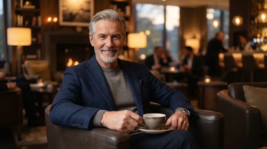 An older man with a clean and professional comb over hairstyle, showcasing a classic and modern look for mature men.