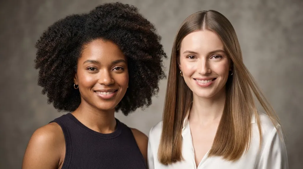 Professional studio comparison showing the differences between silky, fine, thin, and straight hair textures