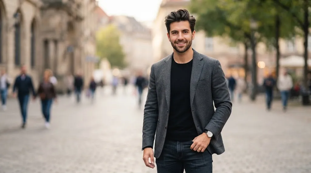 A stylish man with a modern textured quiff hairstyle designed for silky and fine hair