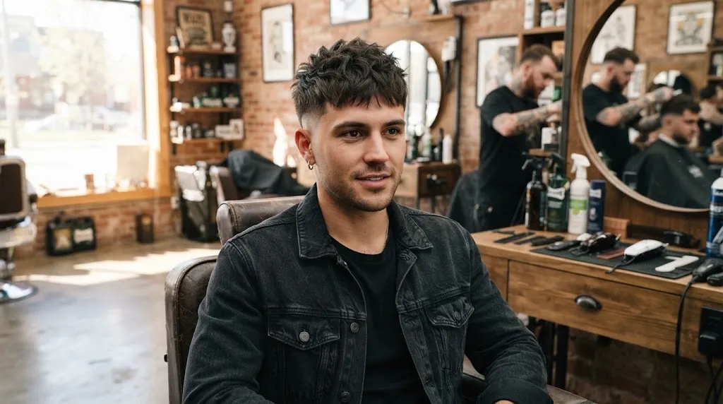 A stylish man with a modern textured crop haircut featuring clean tapered sides and a choppy top for silky hair