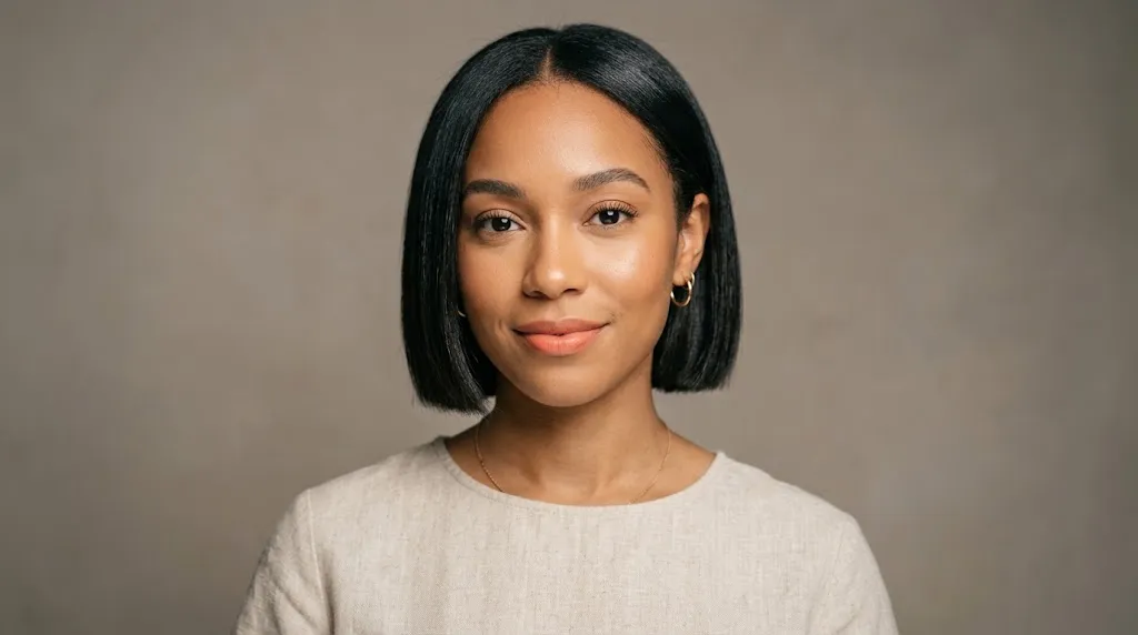 Woman with a modern lip-length micro bob haircut for summer heat relief