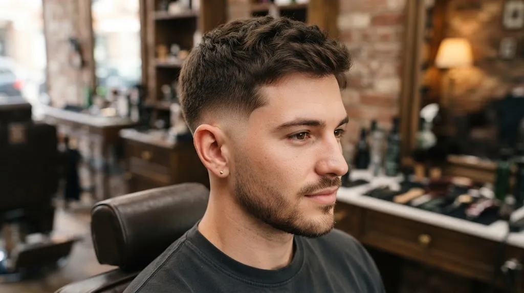 Close-up of a man with a clean low taper fade haircut showcasing balanced side volume for a heart-shaped face