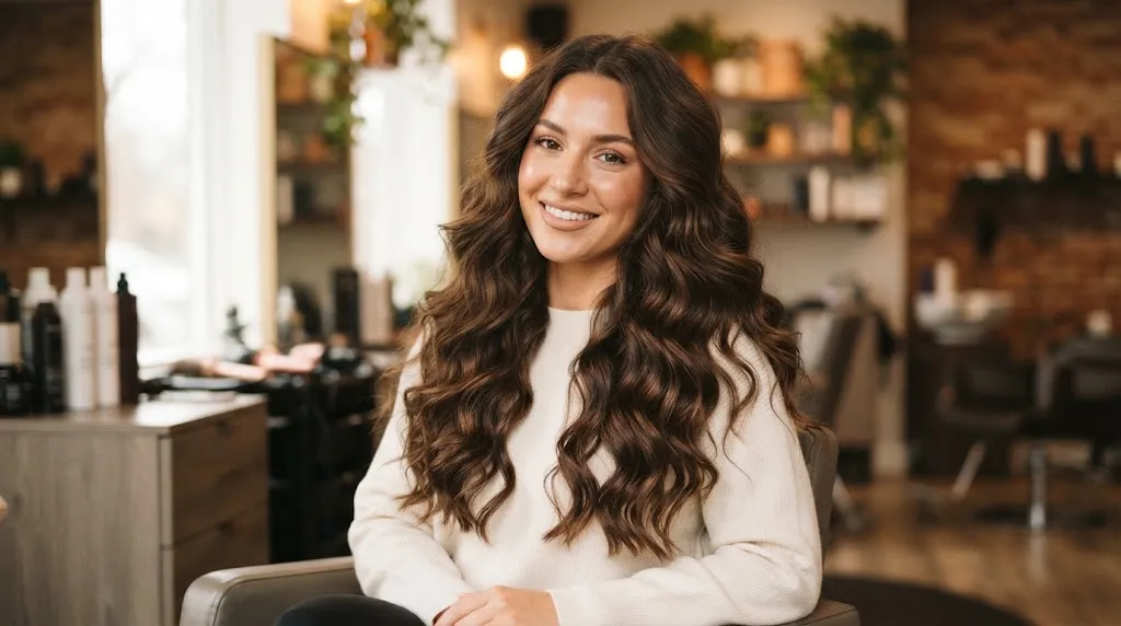 A woman with thick, healthy, well-blended layered hair showcasing smooth movement and volume control