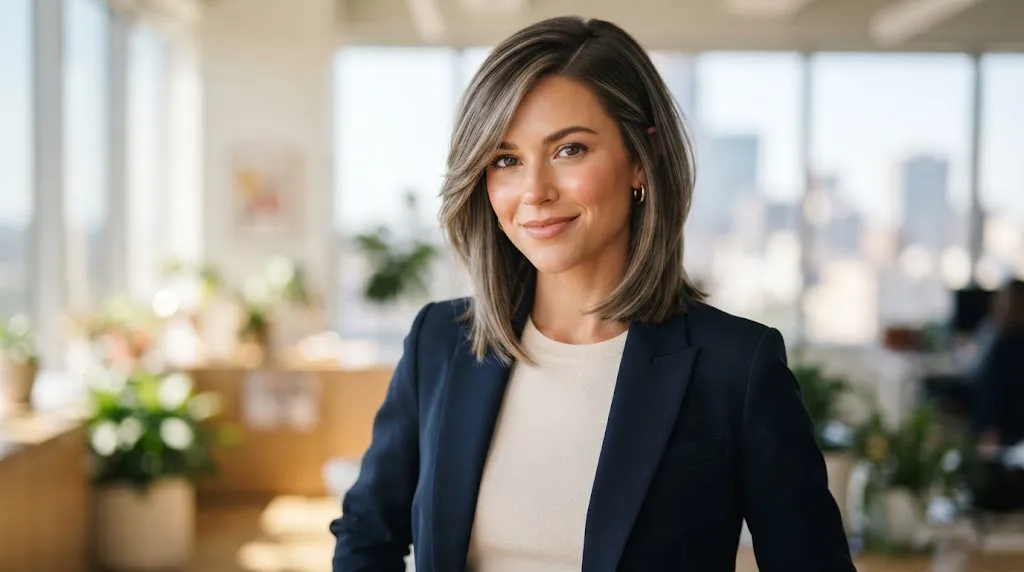 Modern hairstyle featuring asymmetrical front layers framing the face for long hair
