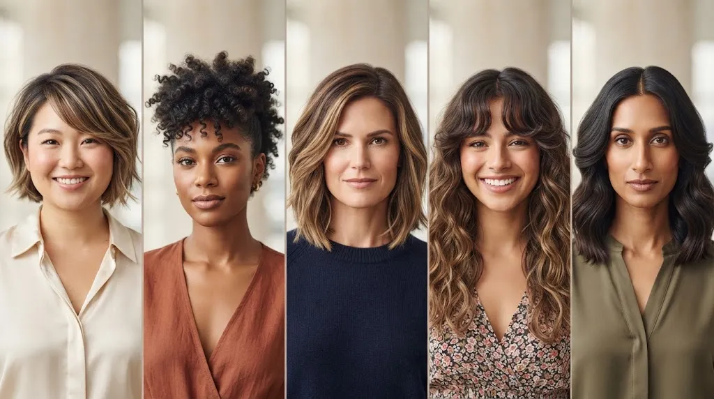 A collection of trendy hairstyles tailored for round, oval, square, heart, and long face shapes for 2026.