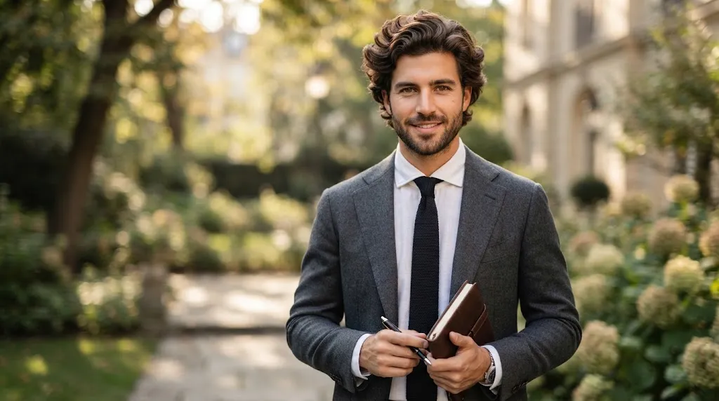 A handsome man featuring thick, voluminous, and well-styled wavy hair, demonstrating natural texture and volume for men.