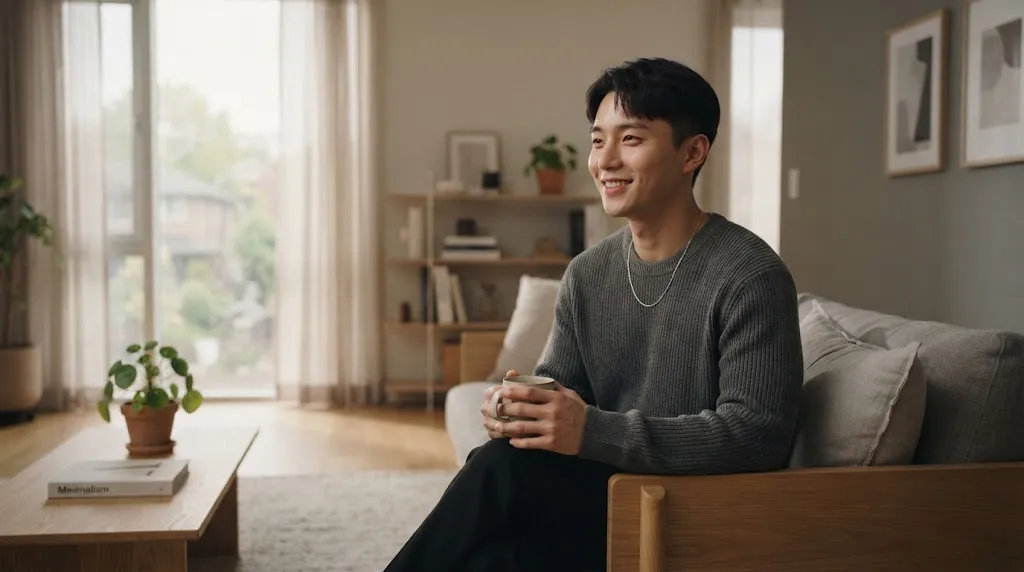 A young man with a stylish, low-maintenance Korean haircut looking natural and effortless without daily styling