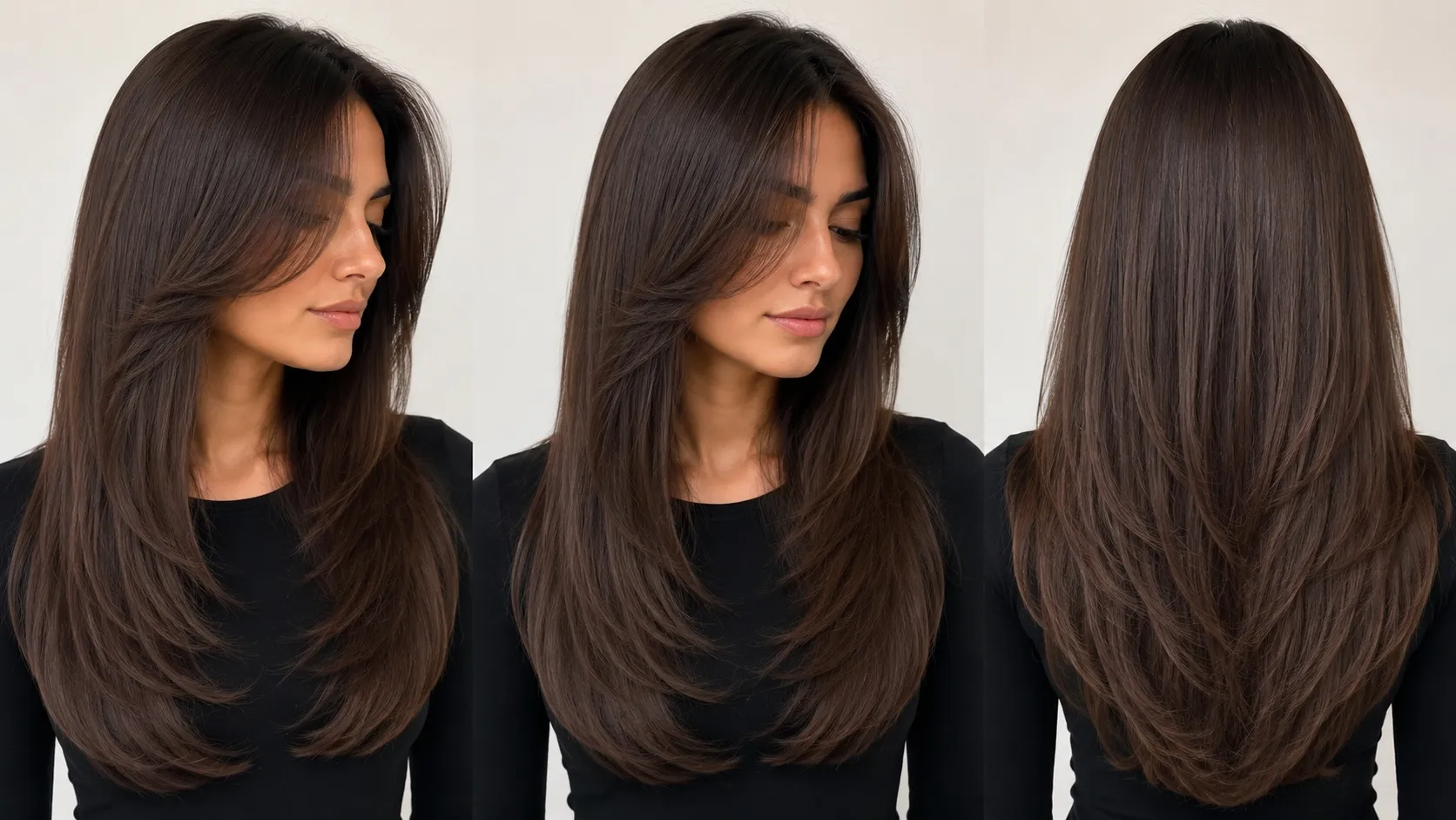 Beveled long bob haircut creating natural shape and volume on straight hair