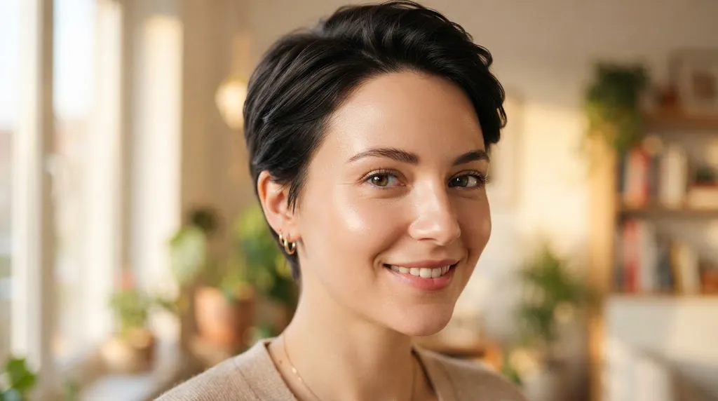 Close-up of a person with short styled hair and a clear, breakout-free forehead demonstrating healthy skin care habits when using hair pomade.