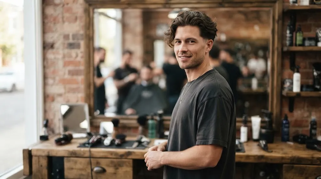 A man showcasing the healthy transition and growth progress of medium-length hair.