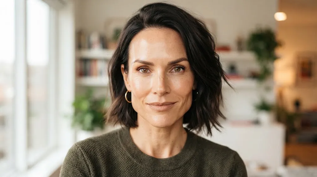 Close-up portrait of a person illustrating key square face features including a broad forehead, defined cheekbones, and a strong angular jawline