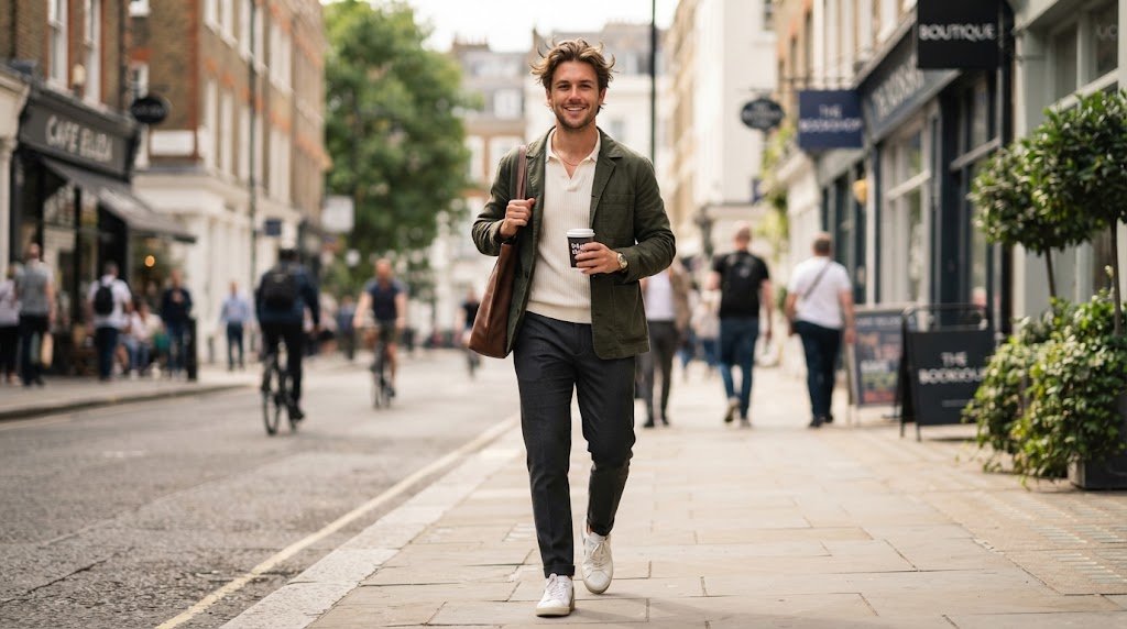 A young man with a stylish, relaxed medium-length haircut perfect for a casual student lifestyle.