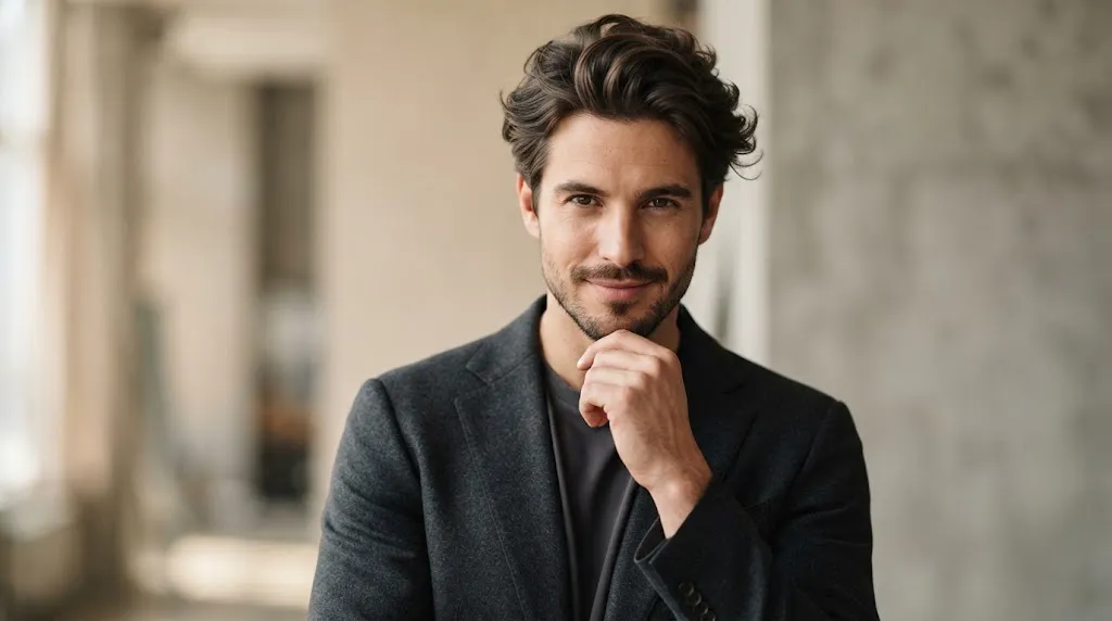 A man with a perfectly styled medium length haircut showcasing professional texture and natural flow