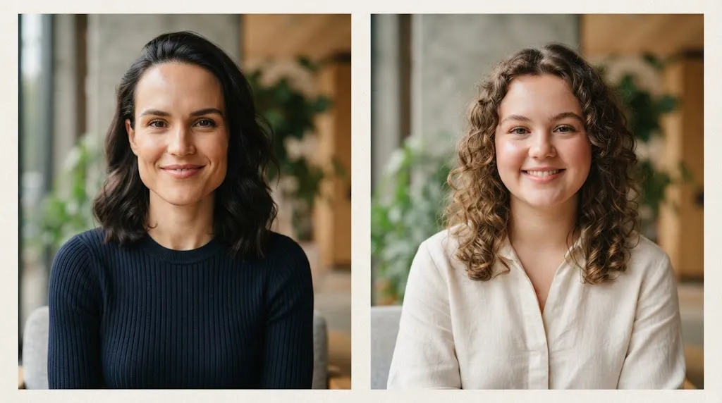 Side-by-side comparison of a square face with an angular jawline and a soft round face shape