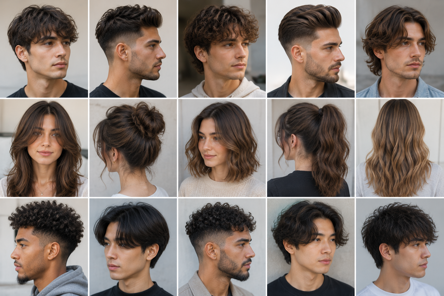 Hairstyle photo gallery showing layered, curly, wavy, straight, braided, short and long hair ideas