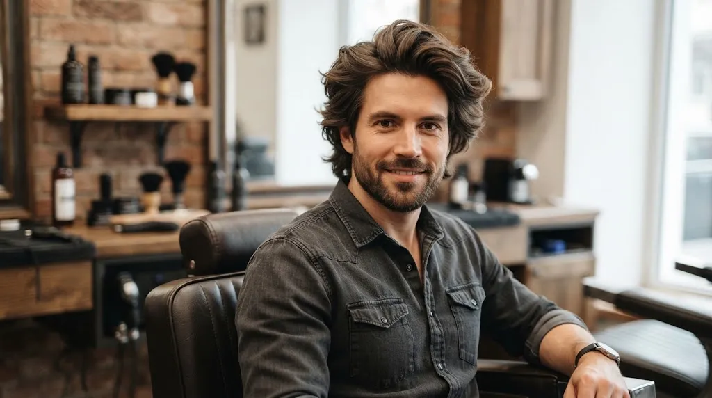 Modern hairstyle for long face shape men creating horizontal side volume and width