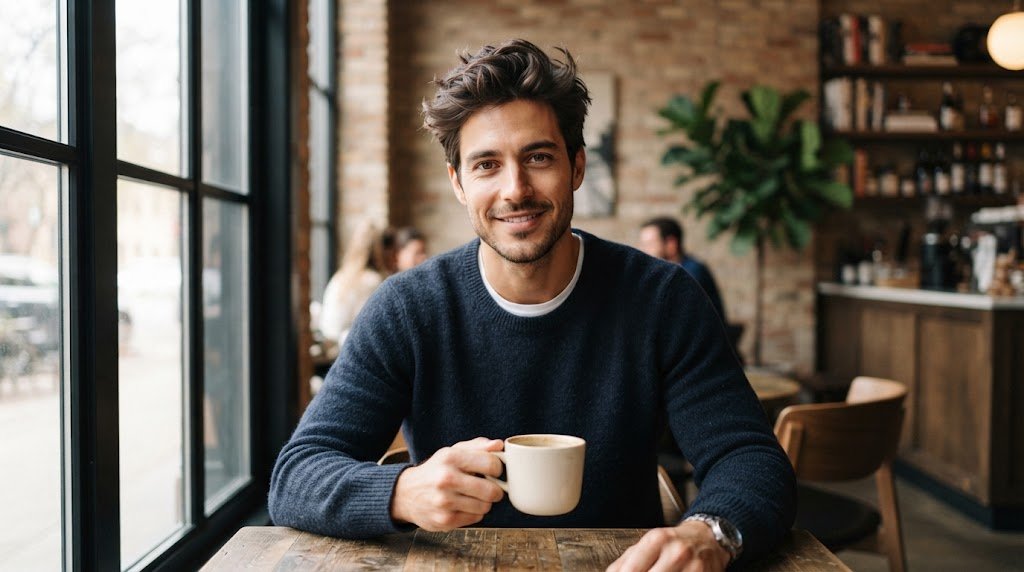 A stylish man with a modern, low-maintenance medium length haircut, featuring natural texture and effortless styling.