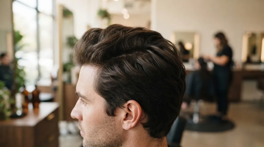 Man with healthy wavy hair showing natural root volume and lift