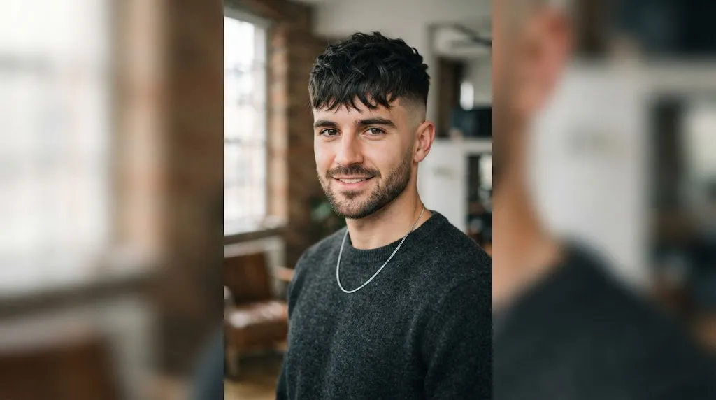 Stylish man with a textured French crop haircut and high skin fade for straight hair