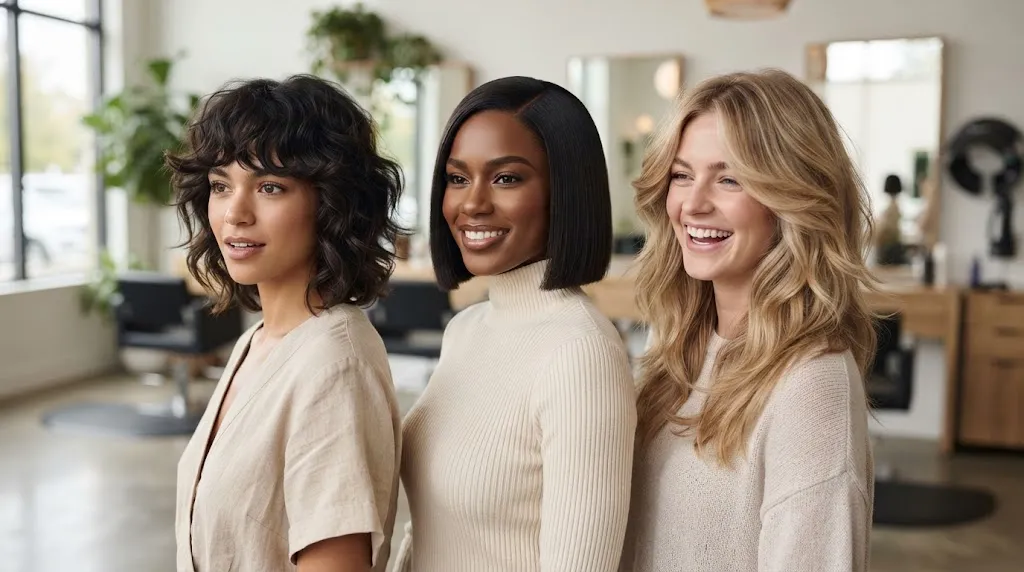 Modern Bixie, structured square bob, and butterfly layer hairstyles showcasing airy movement and natural texture