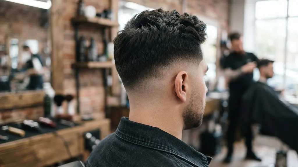 A professional side and back view of a clean, sharp taper fade haircut for men, showcasing modern barbering precision.