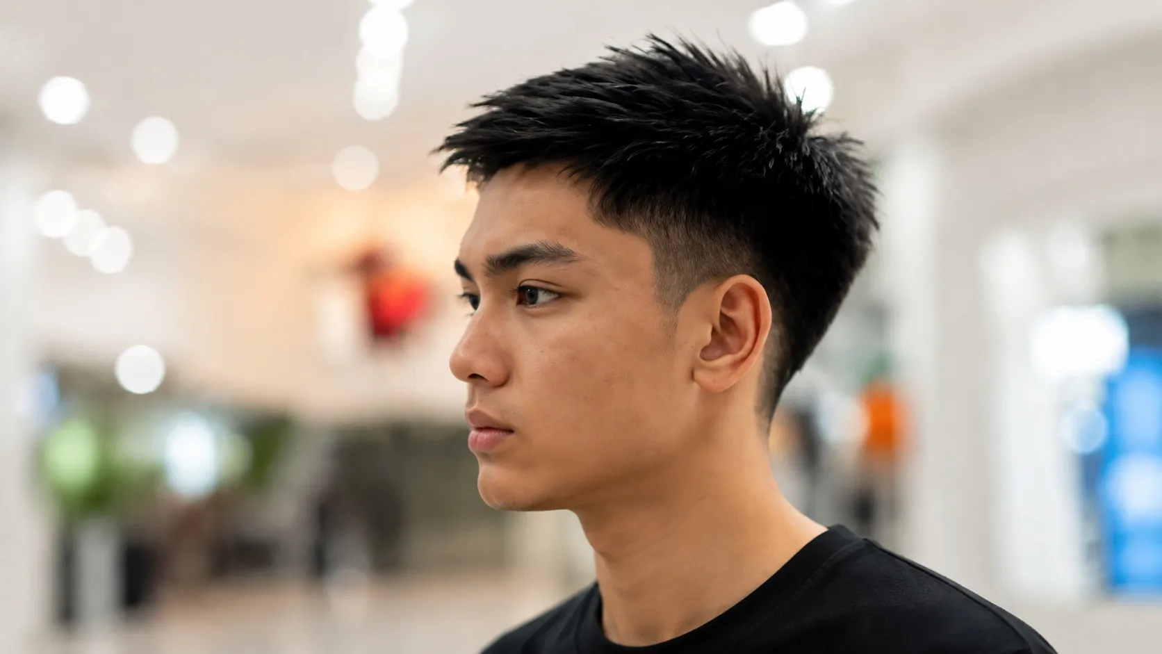 Short Korean-inspired men's haircut featuring cropped textured top and clean tapered sides