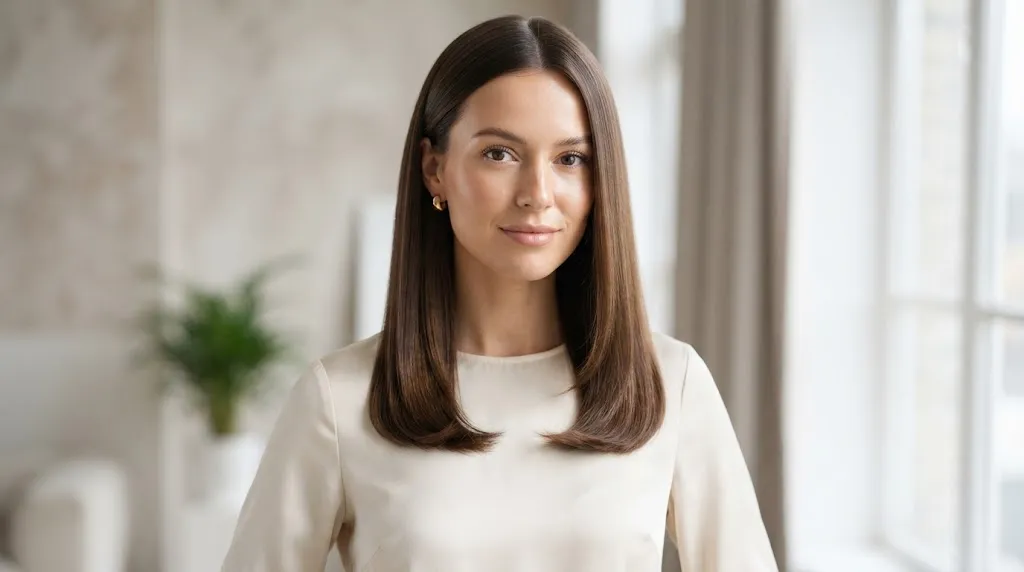 A stylish girl with a trending collarbone-length layered lob medium haircut for 2026.