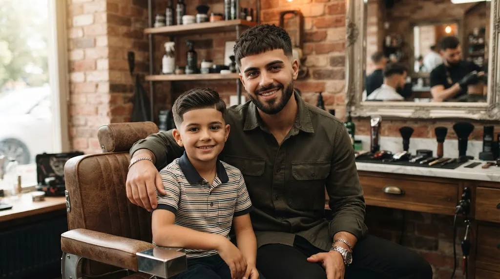 Modern and stylish haircuts for men and boys with clean perimeters and natural texture in a barbershop