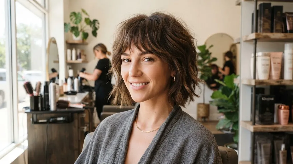 Modern bixie and relaxed shag haircut featuring expensive-looking glossy shine and lived-in texture for 2026.