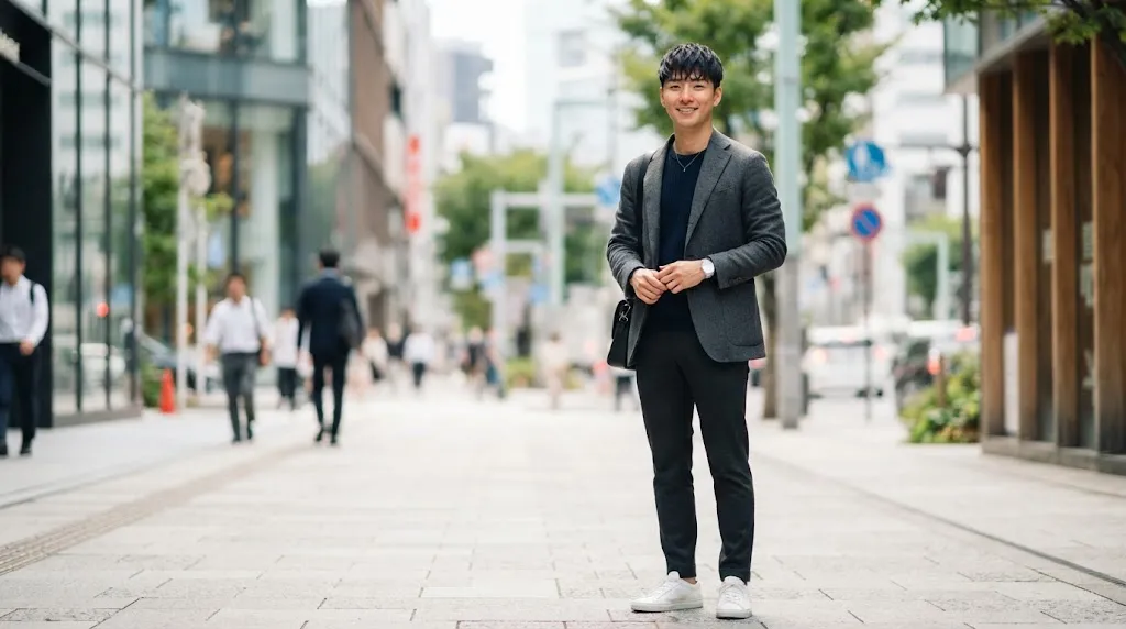 Stylish Asian man with an oblong face shape wearing a modern French crop haircut with textured fringe