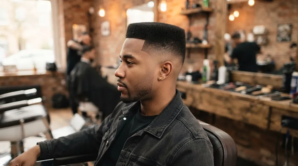 Classic box cut hairstyle featuring a structured squared top and clean tapered sides for men