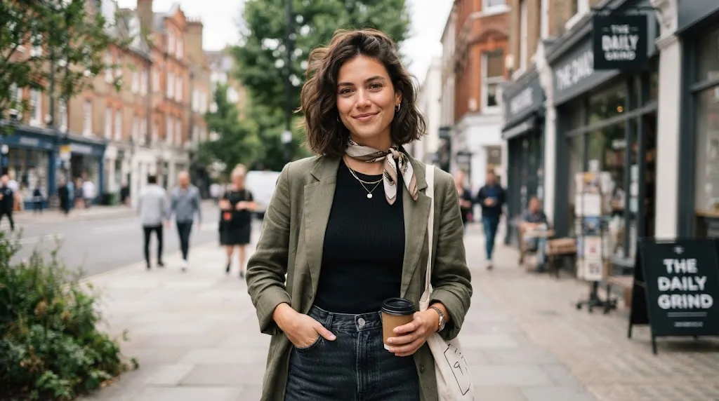 A stylish young girl showcasing a modern, low-maintenance cool everyday hairstyle with natural texture and soft layers.