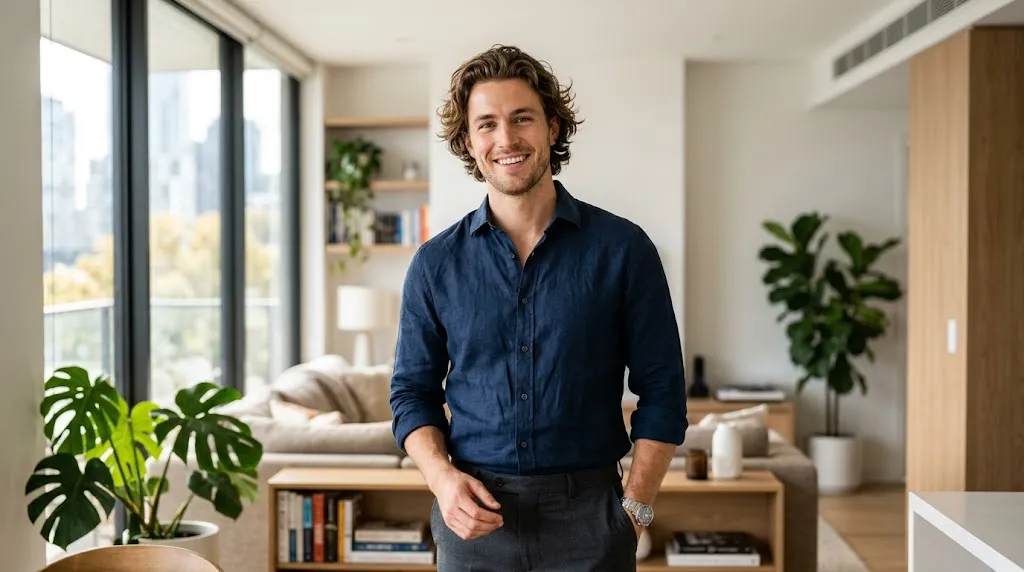 Handsome man showing healthy natural wavy hair texture in bright room