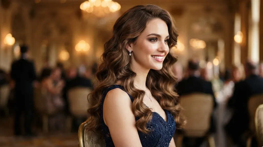 Soft, cascading loose ringlets hairstyle with touchable elegance for formal evening wear and galas