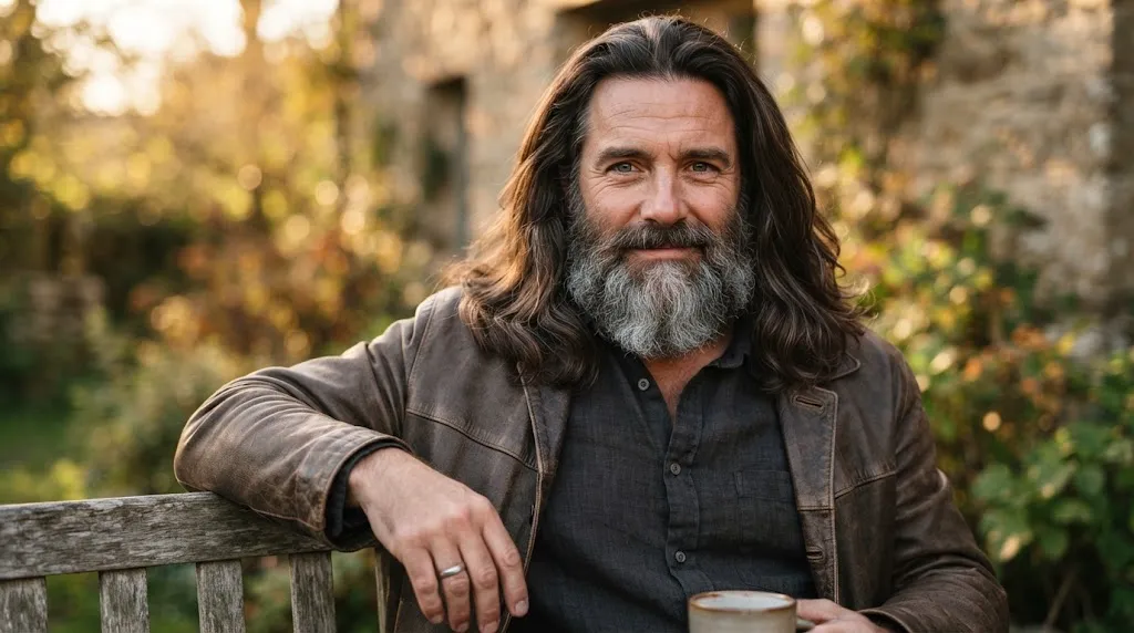 A man with long flowing hair and a well-defined beard showing strong color contrast to prevent facial features from disappearing