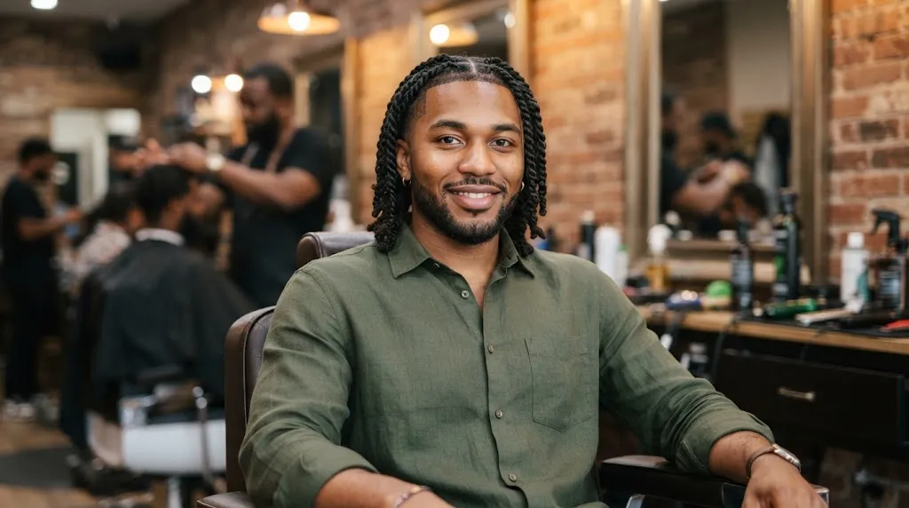 Young man with medium two-strand twists hairstyle showing clean texture and natural curl definition