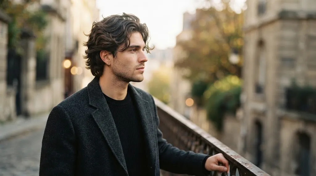 Man with a classic flow haircut comparing medium length layered hair styles like wings and surfer cuts