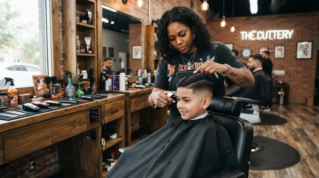 Professional barber giving a boy a clean mid-taper fade haircut representing the modern shift in grooming trends