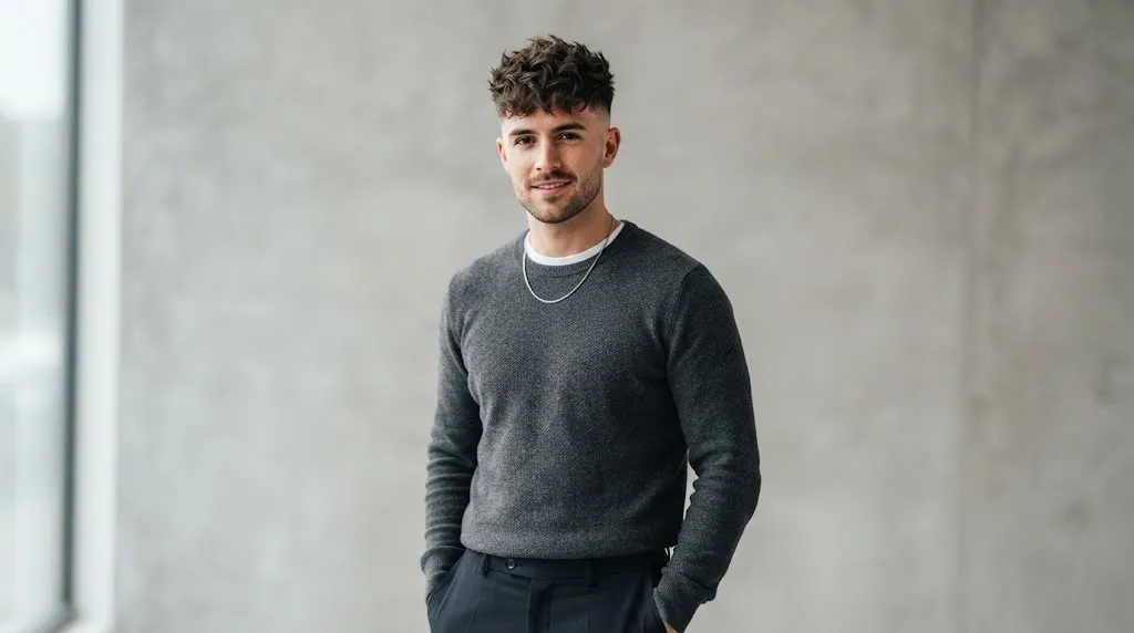 Asian man with a trendy textured crop haircut featuring choppy top volume, matte clay finish, and clean tapered sides