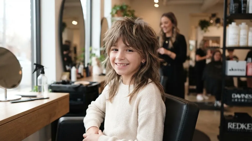Trendy wolf cut hairstyle for girls featuring textured choppy layers, face-framing pieces, and a tapered back