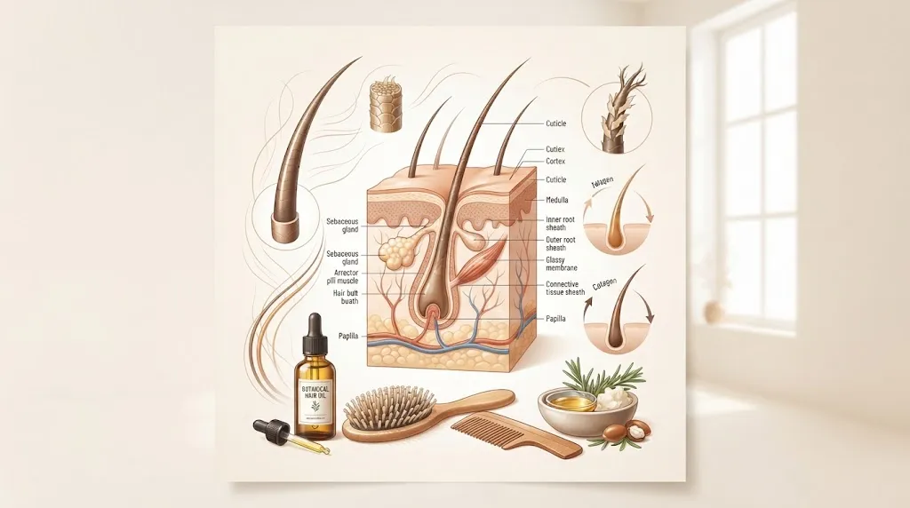 Aesthetic professional salon studio setup illustrating quick hair facts, healthy hair strands, and expert hair care knowledge.