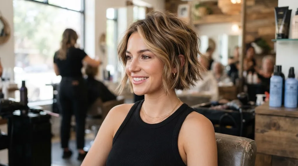 Gorgeous modern short length layer cut with textured piece-y crown layers and natural movement