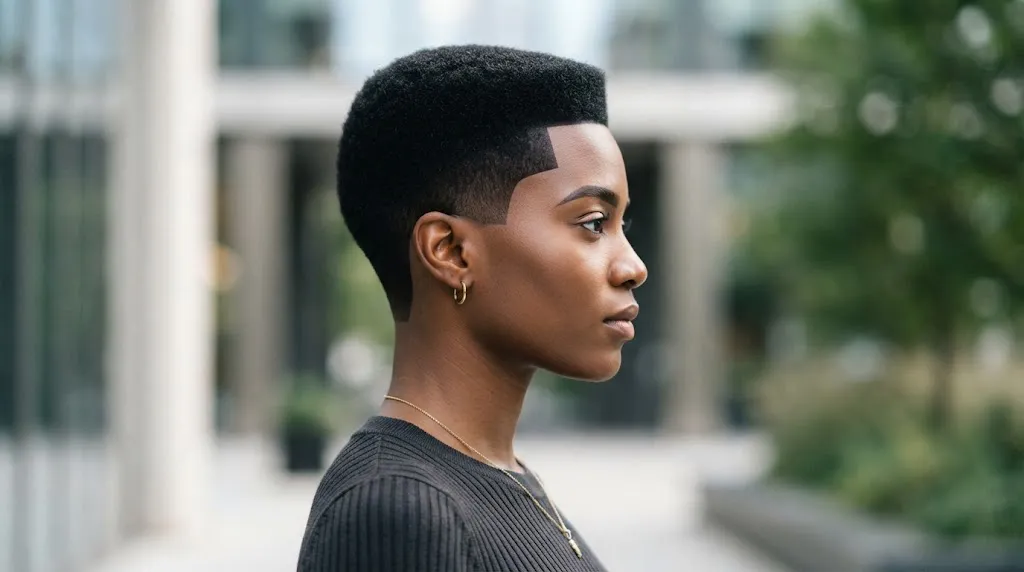 Side view profile showing the precise structured perimeter and clean taper of a box cut hairstyle