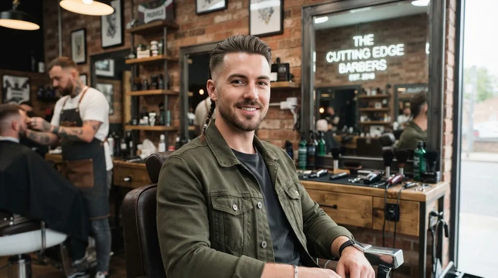 A man with a stylish tail hairstyle showcasing how the cut complements facial geometry and face shapes.